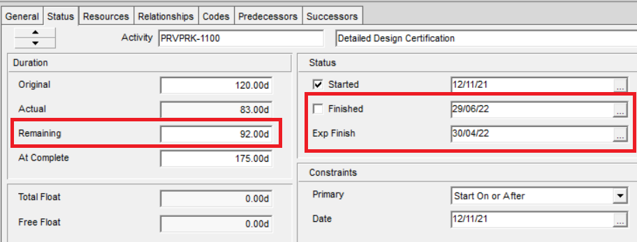 Figure 8 - Finish date calculation