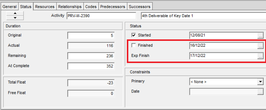 Figure 10 - Influence of Calendar on the finish date